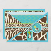 ボーイモンキージャングルサファリベビーシャワー 招待状 (正面/裏面)