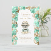 ボーイヨークシャーテリア2かわいいミント金ゴールドバルーン誕生日 招待状 (スタンド正面)