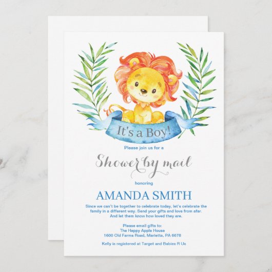 ボーイライオンベビーシャワーバイメール招待状 招待状 (正面/裏面)