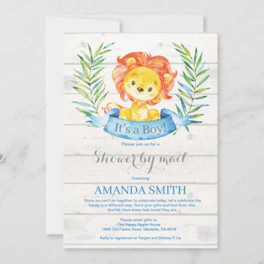 ボーイライオンベビーシャワーバイメール招待状 招待状 (正面)