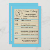 ボーイライブラリカードベビーシャワーブルー招待状 招待状 (正面/裏面)