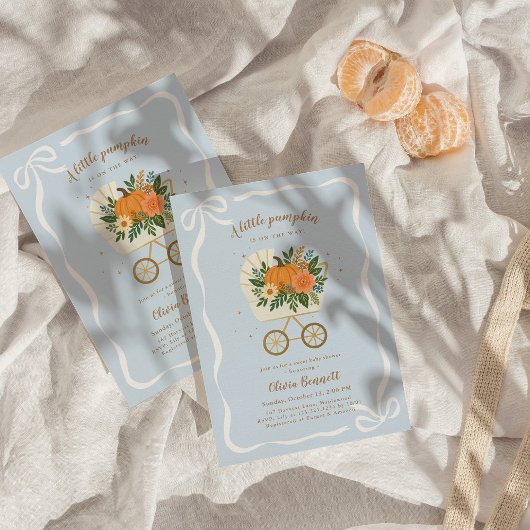 ボーイリトルカボチャ赤ちゃんシャワー招待状ブルー 招待状