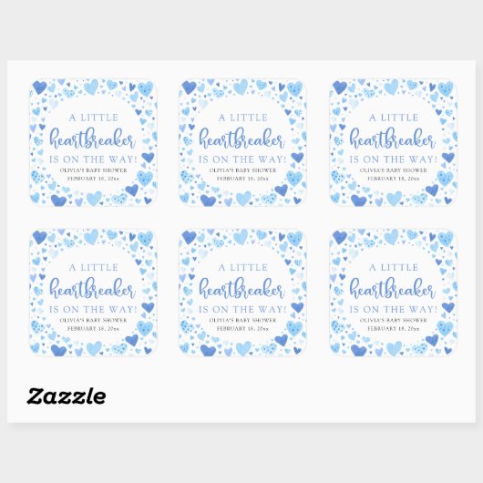ボーイリトルハートブレーカーブルーバレンタインデーシャワー スクエアシール (シート)