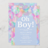 ボーイレインボーバルーン青アーチ赤ちゃんシャワー 招待状 (正面/裏面)