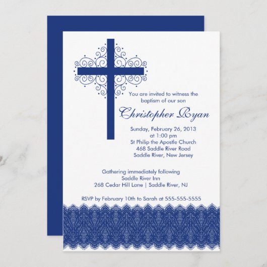 ボーイレエレガントース洗礼 |《キリスト教》洗礼式や命名式クロス 招待状 (正面/裏面)