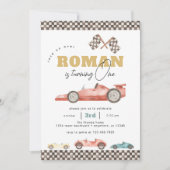 ボーイレトロレースカー誕生日パーティー 招待状 (正面)