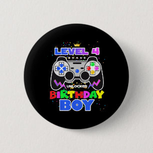 ボーイレベル4アンロックビデオゲーム4歳の誕生日ゲーマー 缶バッジ