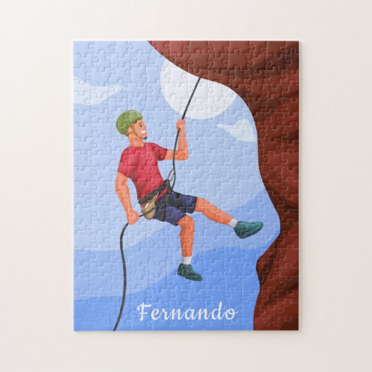 ボーイロック登山イラストレーション名パーソナライズされた ジグソーパズル (縦)
