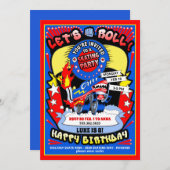 ボーイローラスケートで滑る誕生日パーティーの招待 招待状 (正面/裏面)