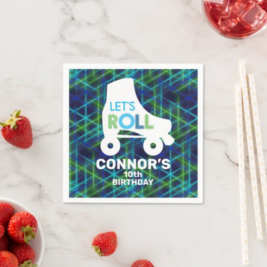 ボーイローラスケートで滑る誕生日レッツ スタンダードカクテルナプキン (インサイチュ)