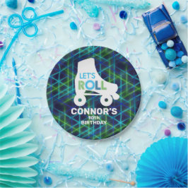 ボーイローラスケートで滑る誕生日レッツ ペーパープレート