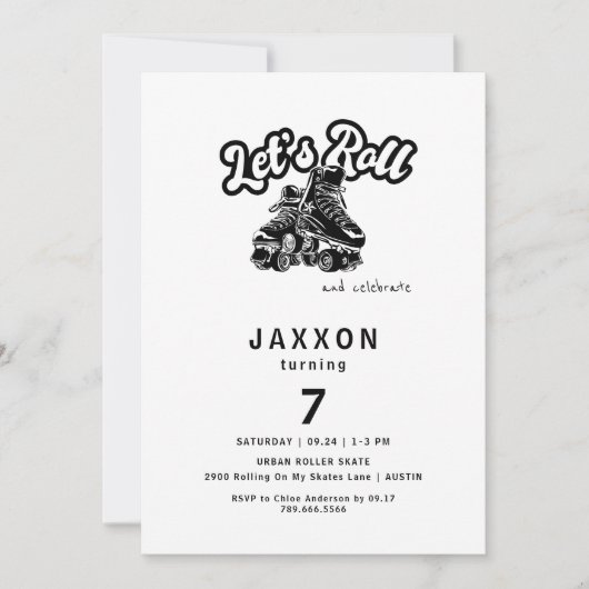 ボーイローラースケートで滑る誕生日パーティー 招待状 (正面)