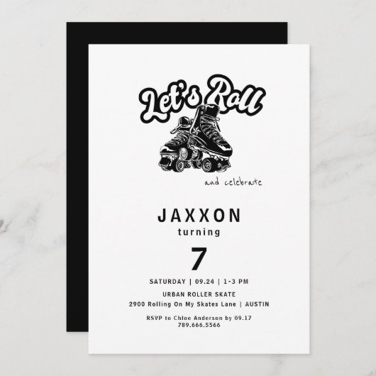 ボーイローラースケートで滑る誕生日パーティー 招待状 (正面/裏面)