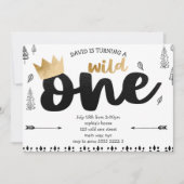 ボーイワイルドワン金ゴールドクラウンキングエスニックファースト誕生日 招待状 (正面)