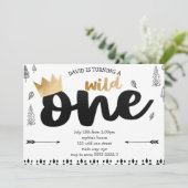 ボーイワイルドワン金ゴールドクラウンキングエスニックファースト誕生日 招待状 (スタンド正面)