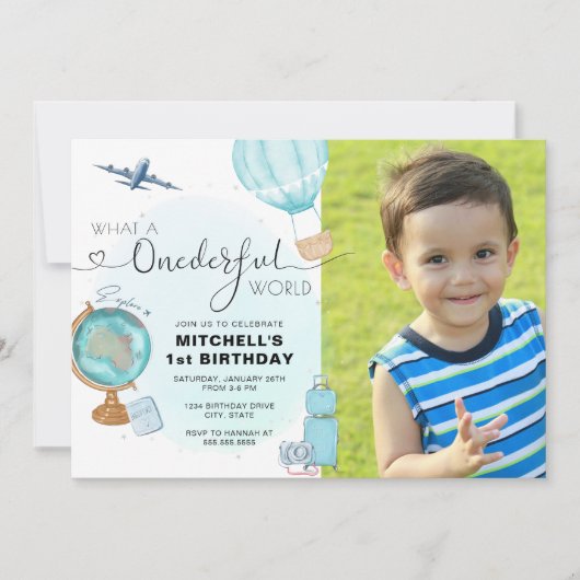 ボーイワンダーフル熱気球ファースト誕生日 招待状 (正面)