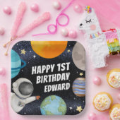 ボーイワンハッピーバースデー惑星宇宙 ペーパープレート (パーティー)