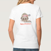 ボーイングと手を振るパグのクリスマス写真 Tシャツ (裏面)