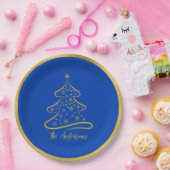 ボーイングエレガントブルー金ゴールドクリスマスツリー ペーパープレート (パーティー)
