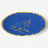 ボーイングエレガントブルー金ゴールドクリスマスツリー ペーパープレート (アングル)