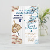 ボーイ兄弟姉妹野球及び航空機関節誕生日 招待状 (スタンド正面)