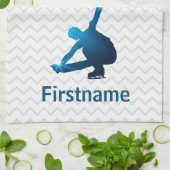 ボーイ姿スケートブルースター-アイススケートで滑るタオル キッチンタオル (折り畳み)