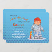 ボーイ宇宙飛行士のバースデーパーティ招待状 招待状 (正面/裏面)