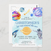 ボーイ宇宙飛行士宇宙誕生日パーティー ポストカード (正面/裏面)