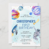 ボーイ宇宙飛行士宇宙誕生日パーティー 招待状 (正面)