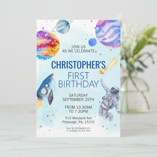 ボーイ宇宙飛行士宇宙誕生日パーティー 招待状 (スタンド正面)