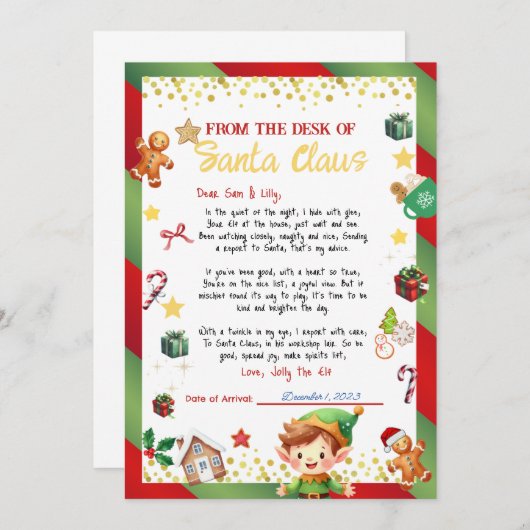 ボーイ小妖精や小人レタークリスマス/休日 招待状 (正面/裏面)