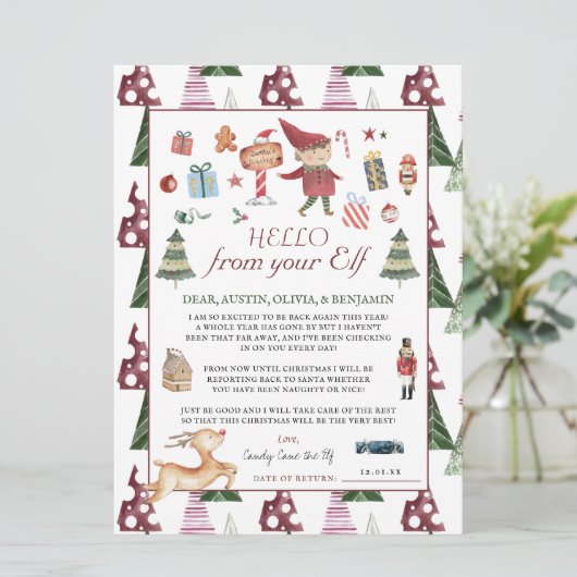 ボーイ小妖精や小人 |キッズクリスマス小妖精や小人ハローレターカード 招待状 (スタンド正面)