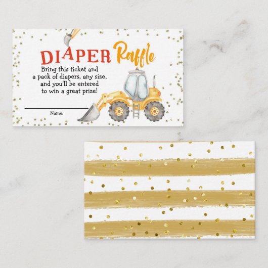 ボーイ建築イエロートラックおむつラッフル エンクロージャーカード (正面/裏面)