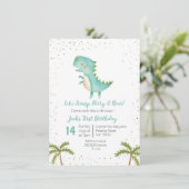 ボーイ恐竜誕生日金ゴールドミントブルー招待状 招待状 (スタンド正面)