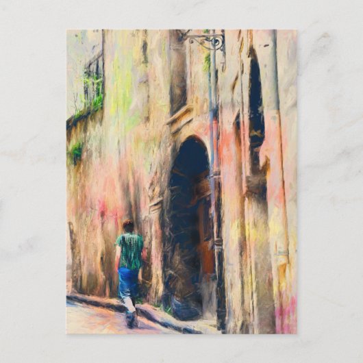 ボーイ歩く遠くにフランスの通り ポストカード (正面)