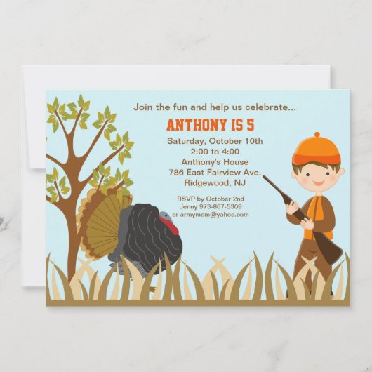 ボーイ狩りトルコインウッズ誕生日招待状 招待状 (正面)