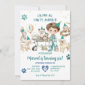 ボーイ獣医動物子供の誕生日パーティー 招待状 (正面)