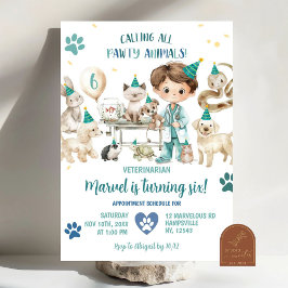 ボーイ獣医動物子供の誕生日パーティー 招待状