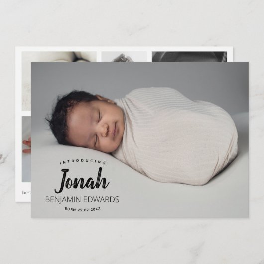 ボーイ生まれたばかりのフォトコラージュタイポグラフィオーバーレイ誕生 案内状