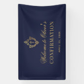 ボーイ確認エレガントネイビーブルーフェイク金ゴールド紋章 横断幕 (縦)