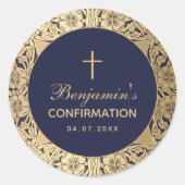 ボーイ確認ヴィンテージ金ゴールドバラネイビーブルー ラウンドシール (正面)