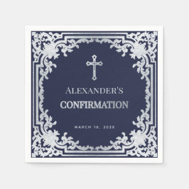 ボーイ確認海軍ブルーヴィンテージフェイクシルバー スタンダードカクテルナプキン