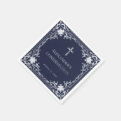 ボーイ確認海軍ブルーヴィンテージフェイクシルバー スタンダードカクテルナプキン (角)