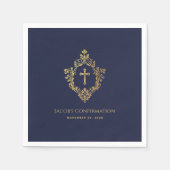 ボーイ確認海軍ブルーヴィンテージフェイク金ゴールド紋章 スタンダードカクテルナプキン (正面)