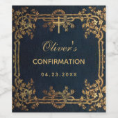 ボーイ確認海軍ブルーヴィンテージ金ゴールドつる植物 ワインラベル (シングルラベル)