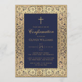 ボーイ確認海軍ブルー金ゴールドバラフレーム 招待状 (正面)