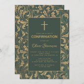 ボーイ確認金ゴールドクロスグリーンヴィンテージシスル 招待状 (正面/裏面)