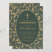 ボーイ確認金ゴールドシスルクロスグエレガントリーン 招待状 (正面/裏面)