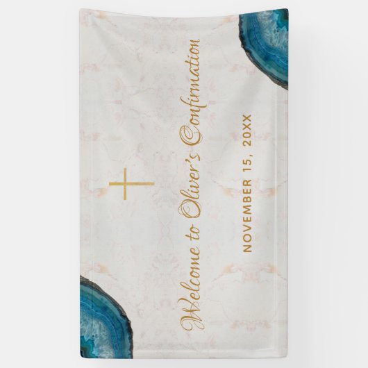 ボーイ確認青いGeodeスクリプトマーブルウェルカムセンター 横断幕 (縦)