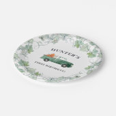 ボーイ秋誕生日グリーントラックアンドパンプキンスパーティー ペーパープレート (アングル)